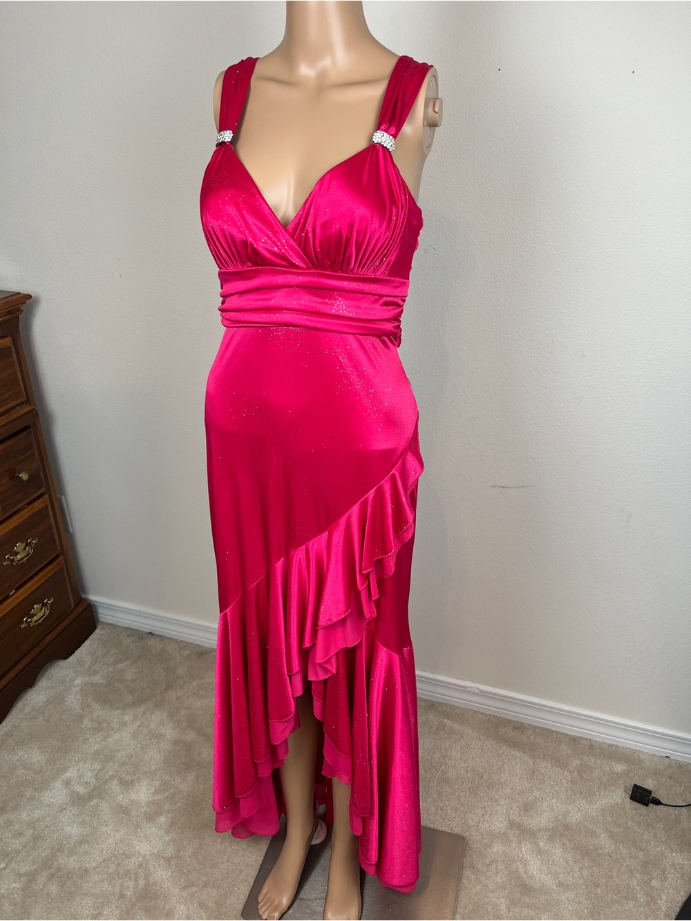 Y2K Vintage Hot Pink Open-Back Evening Gown Jodi Kristopher, Size Medium